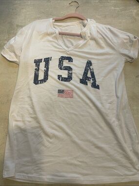 Women's White USA Graphic V-Neck Tee